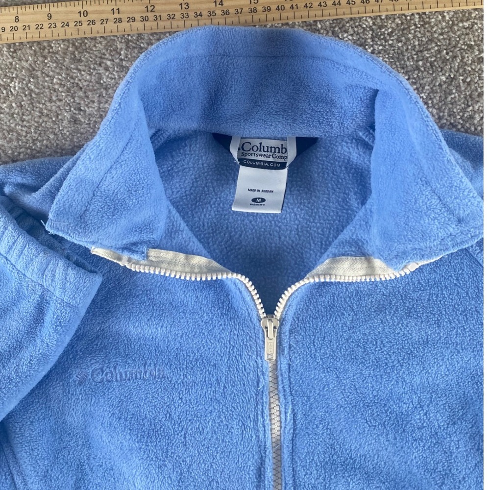 Columbia Womens Fleece Jacket M Blue Full Zip Mock Neck Outdoor Layering Pockets